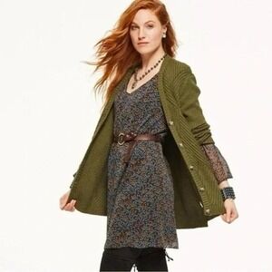 Cabi Poise Ditsy Floral Print Chiffon V Neck Long Sleeve Sheath Dress Large